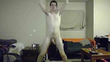 Cute Young Nerd Doing Jumping Jacks